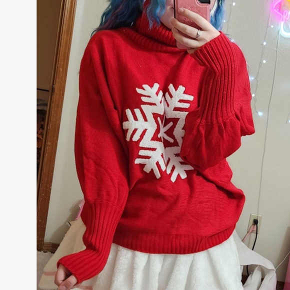 Cozy Vibrant Red Christmas Holiday Turtleneck Sweater Top - Picture 1 of 7